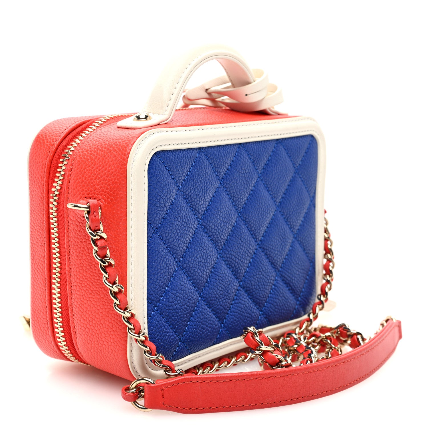 Chanel Caviar Quilted Small CC Filigree Vanity Case Blue White Red 3 of 11