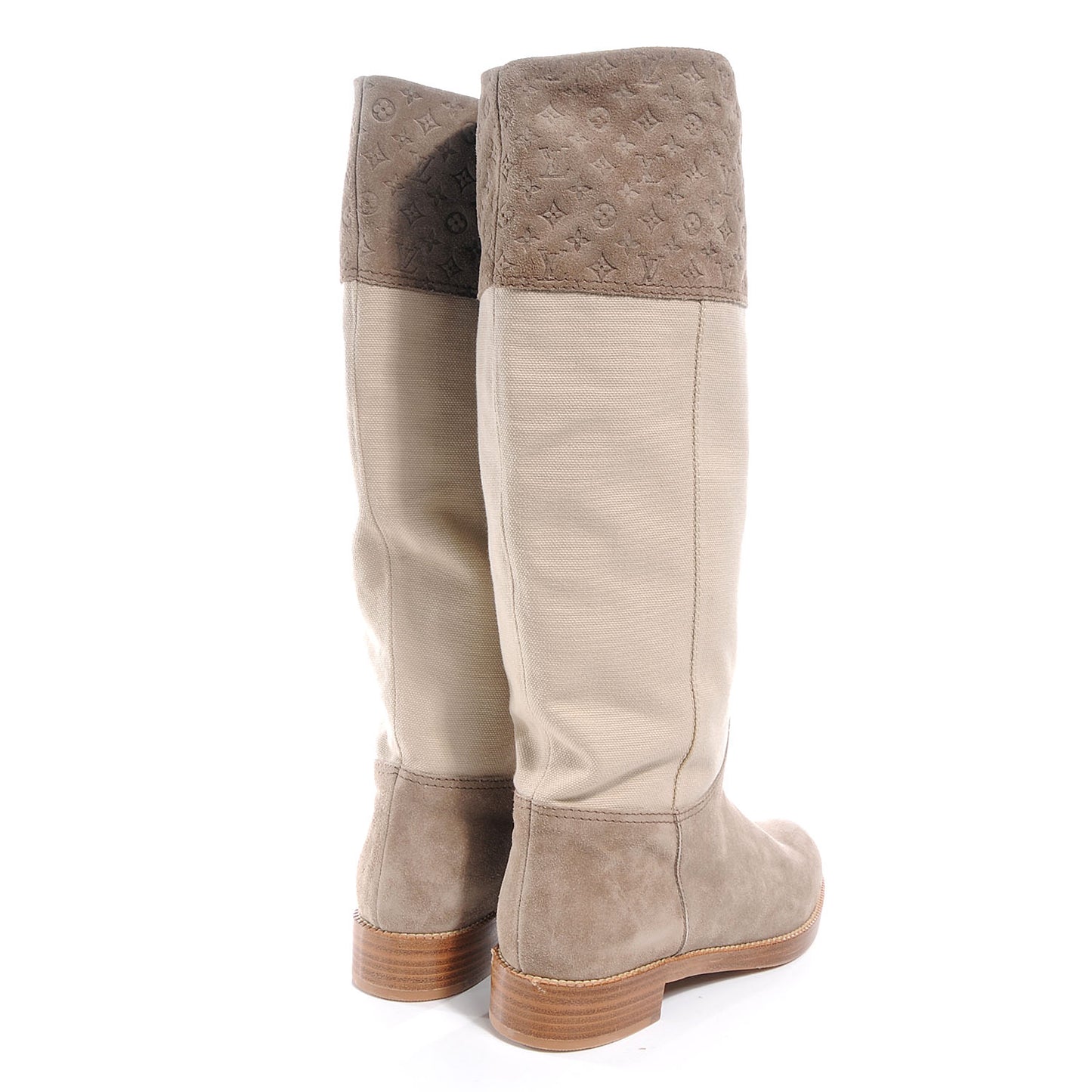 Canvas and Suede Calfskin Flat Seine Boots 38