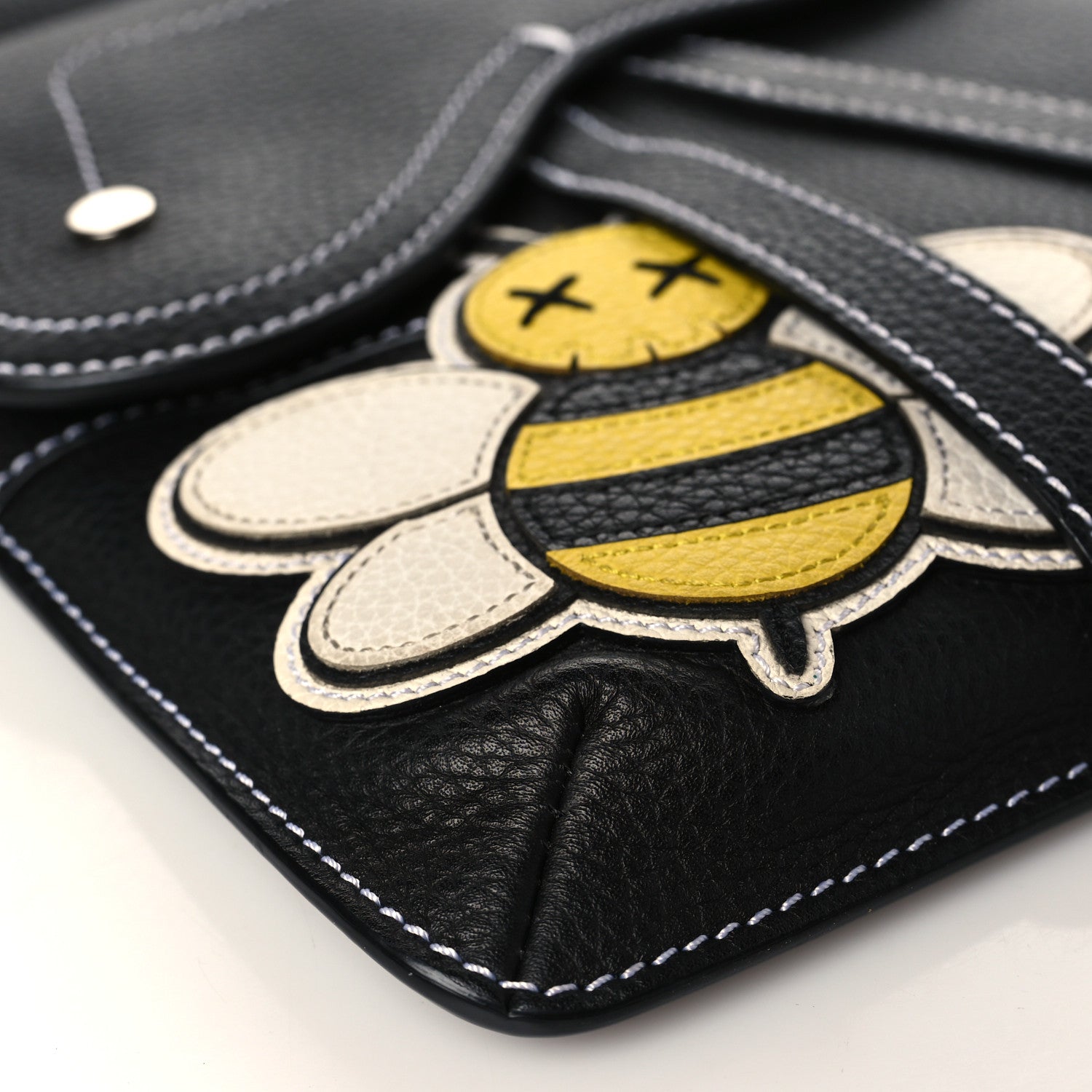 Christian Dior X KAWS Grained Calfskin Bee Saddle Pouch Black 8 of 9