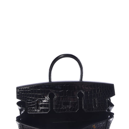 Hermes Shiny Porosus Crocodile Birkin 25 Black 14 of 35