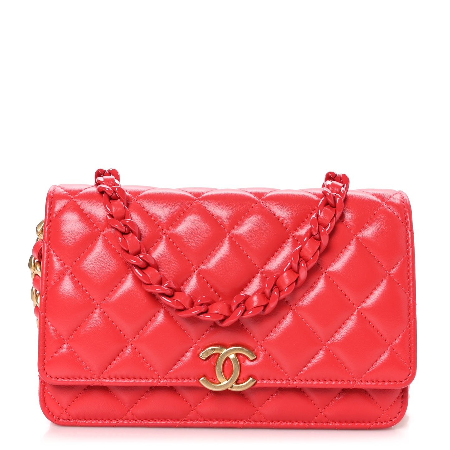 Lambskin Resin Quilted Wallet On Chain WOC Red