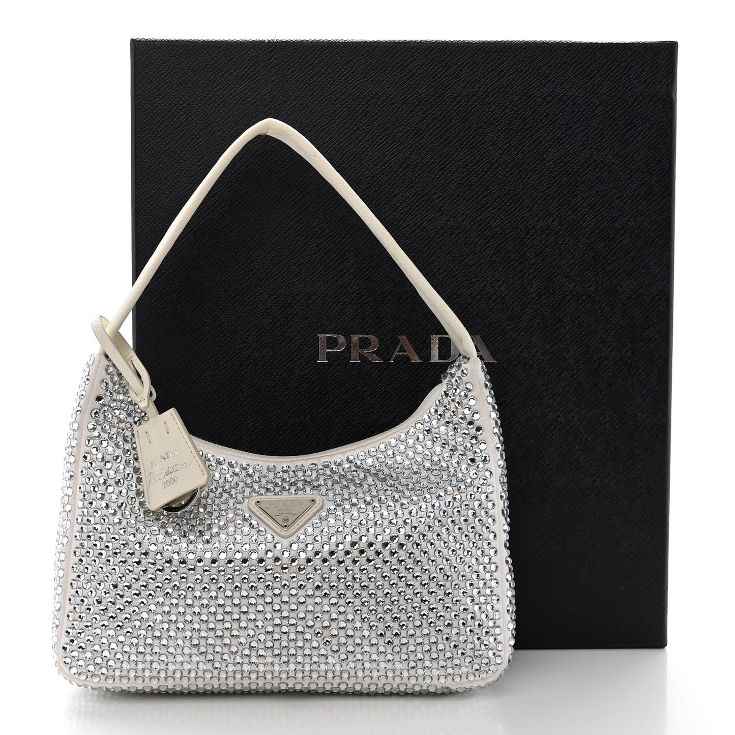 Satin Crystal Mini Re-Edition 2000 Bag White