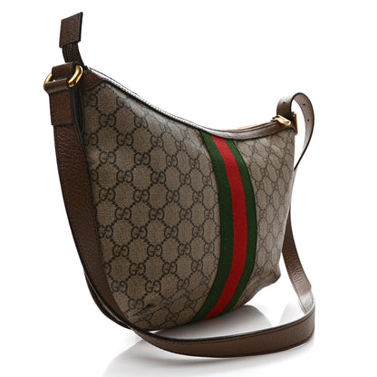 Gucci GG Supreme Monogram Textured Dollar Calfskin Web Small Ophidia Half Moon Hobo Beige Ebony New Acero 3 of 9
