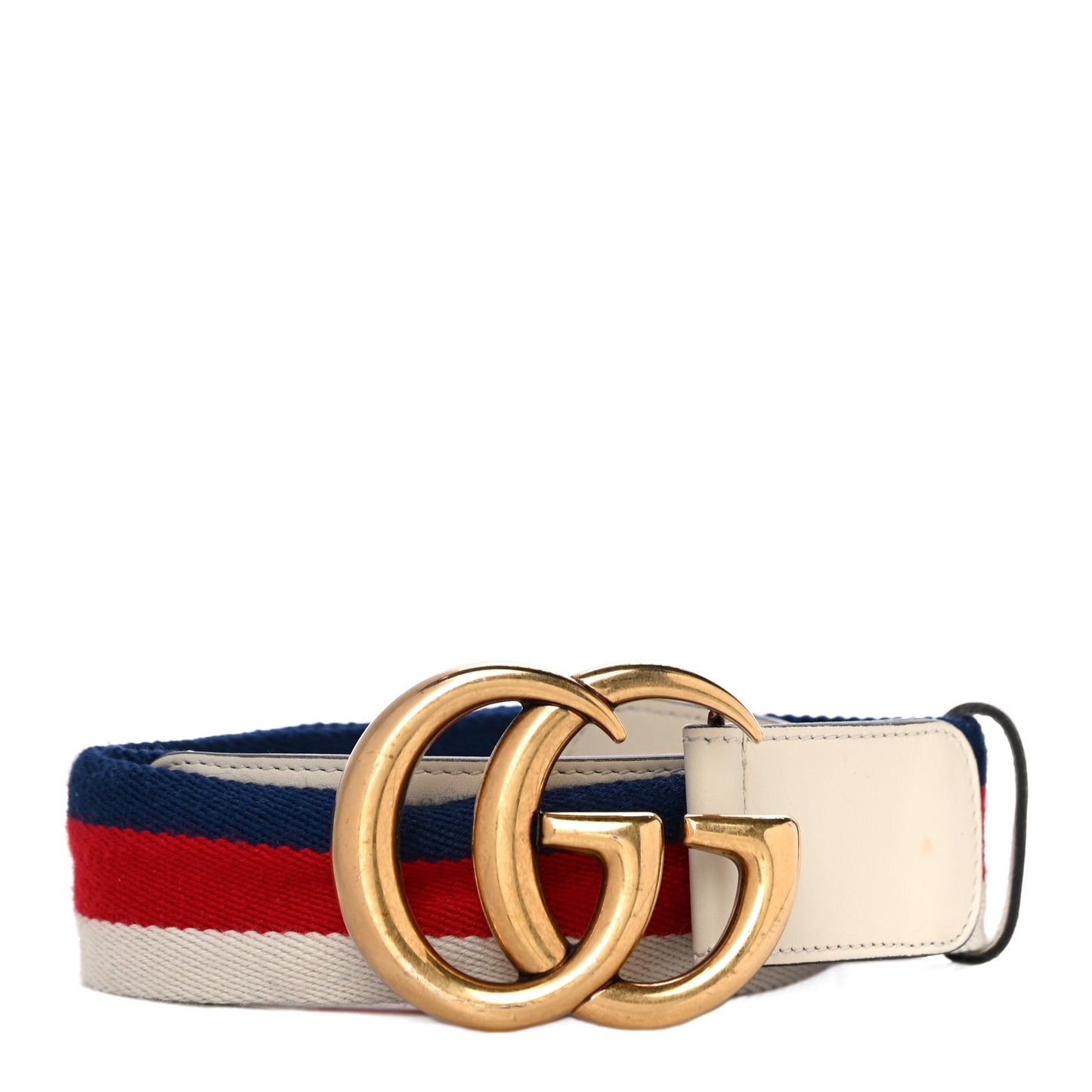 Nylon Calfskin Sylvie Web Double G 40mm Belt 80 32 Mystic White Hibiscus Red Maritime