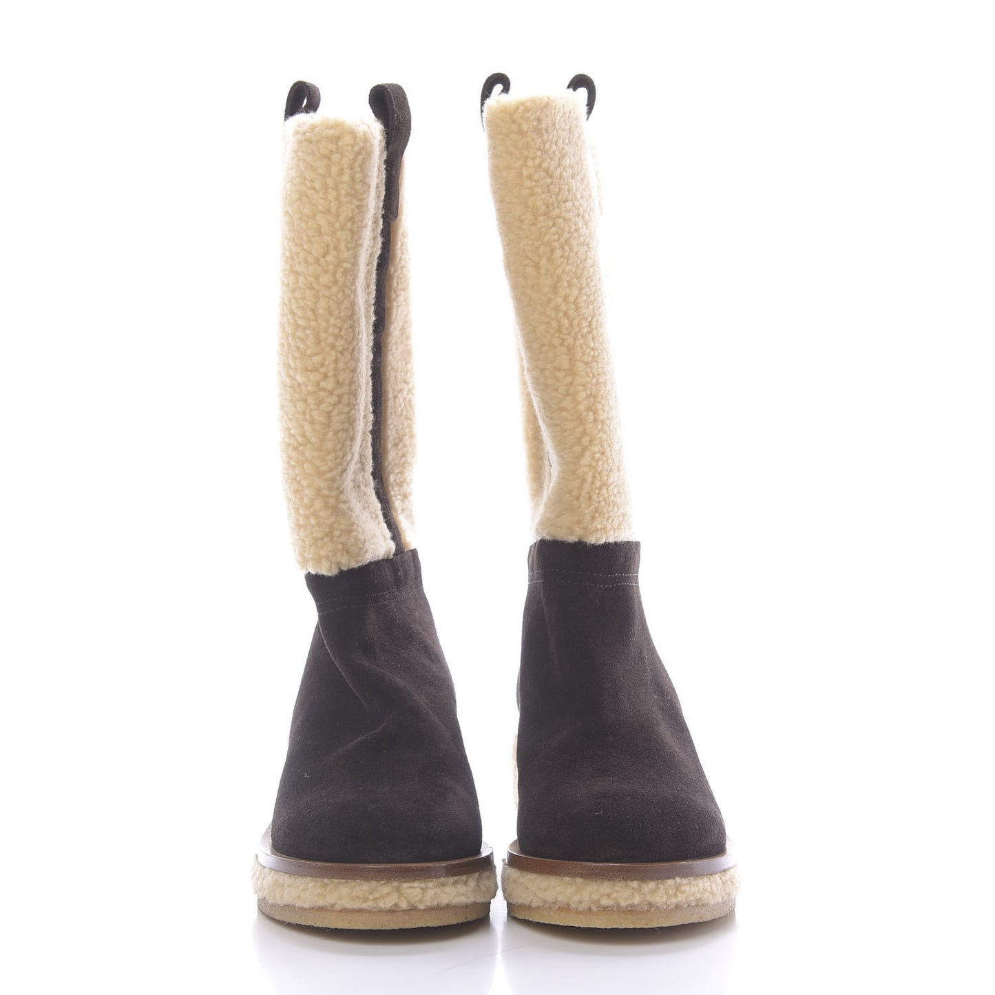 Shearling Suede Calfskin High Boots 35.5 Brown Beige
