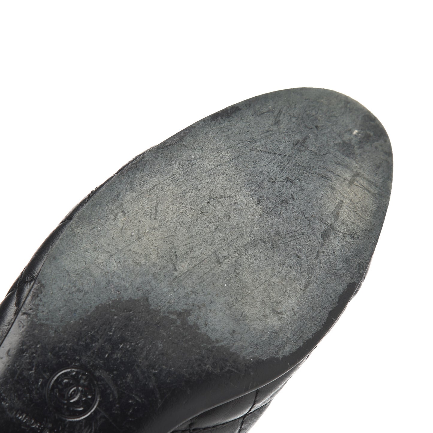 Aged Calfskin Quilted CC Cap Toe Ballerina Flats 38.5 Black