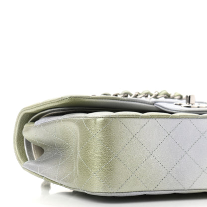 Chanel Metallic Goatskin Quilted Ombre Medium Double Flap Grey Green 5 of 11