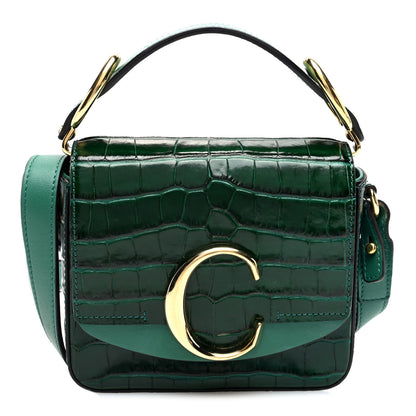 Chloe Calfskin Crocodile Embossed Mini C Double Carry Woodsy Green 1 of 9