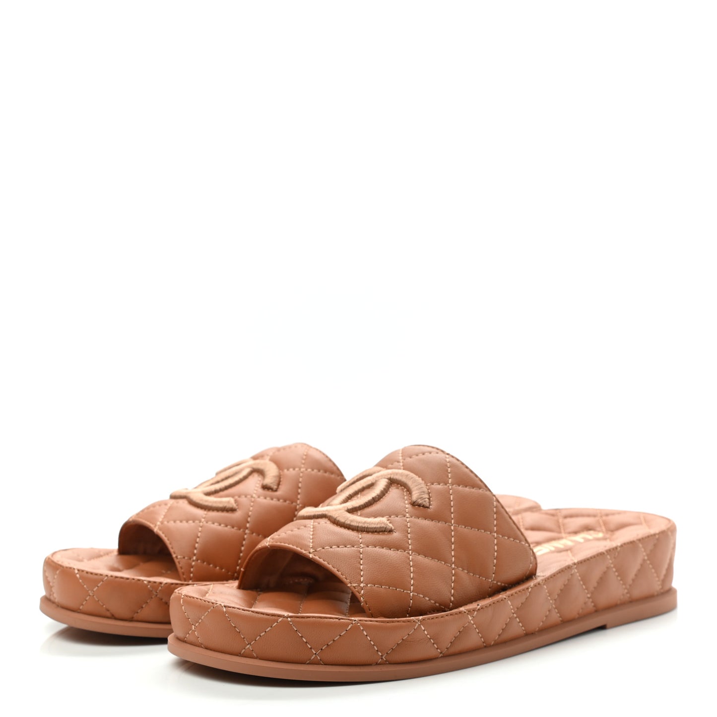 Lambskin Quilted CC Mules Sandals 39 Brown