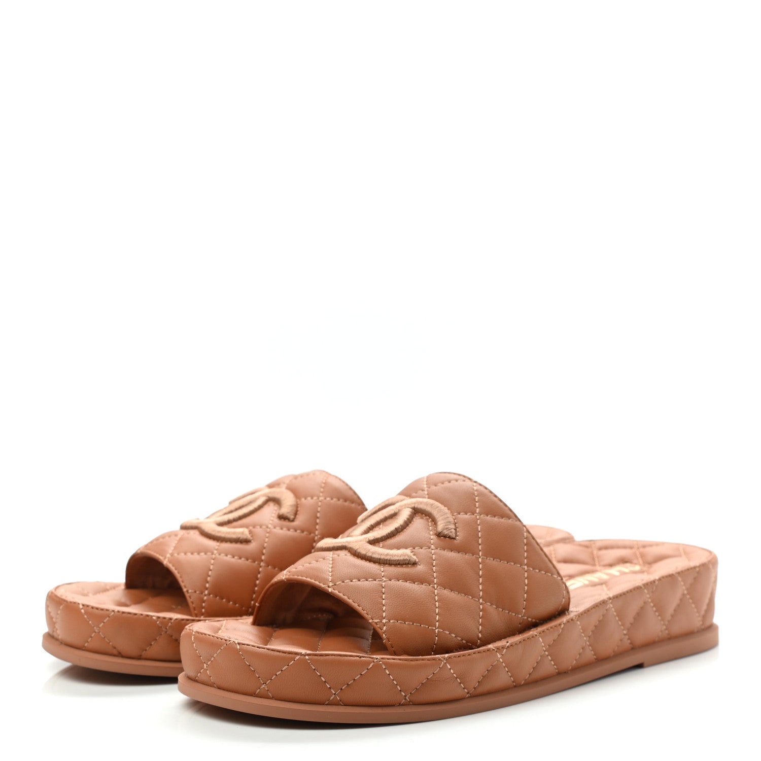 Chanel Lambskin Quilted CC Mules Sandals 39 Brown 3 of 9