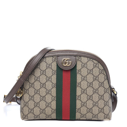 Gucci GG Supreme Monogram Textured Dollar Calfskin Web Small Ophidia Dome Shoulder Bag Beige Ebony New Acero 1 of 9