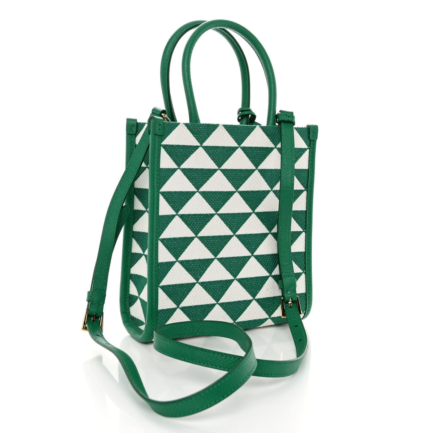 Jacquard Saffiano Triangolo Symbole Embroidered Micro Tote Mango White