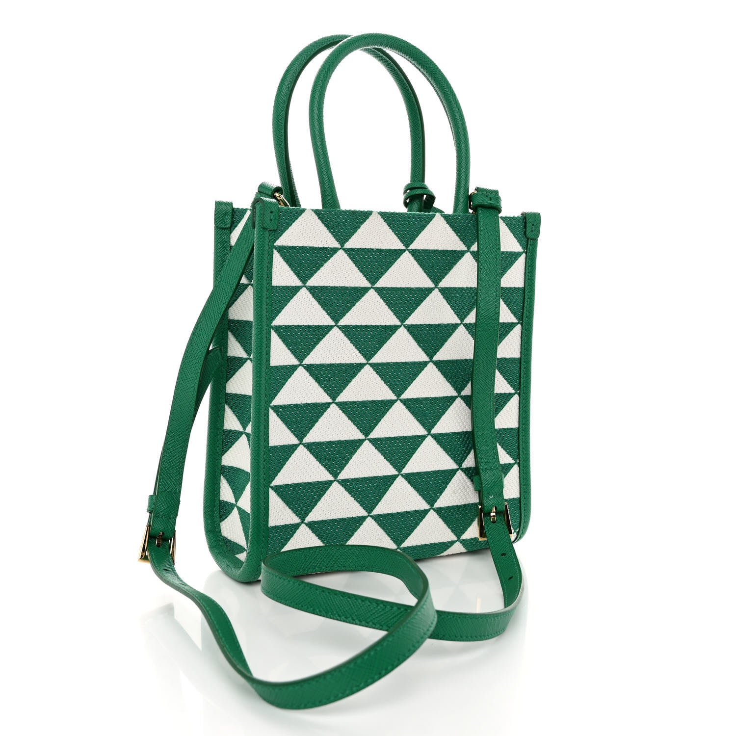 Prada Jacquard Saffiano Triangolo Symbole Embroidered Micro Tote Mango White 3 of 11