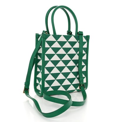Prada Jacquard Saffiano Triangolo Symbole Embroidered Micro Tote Mango White 3 of 11