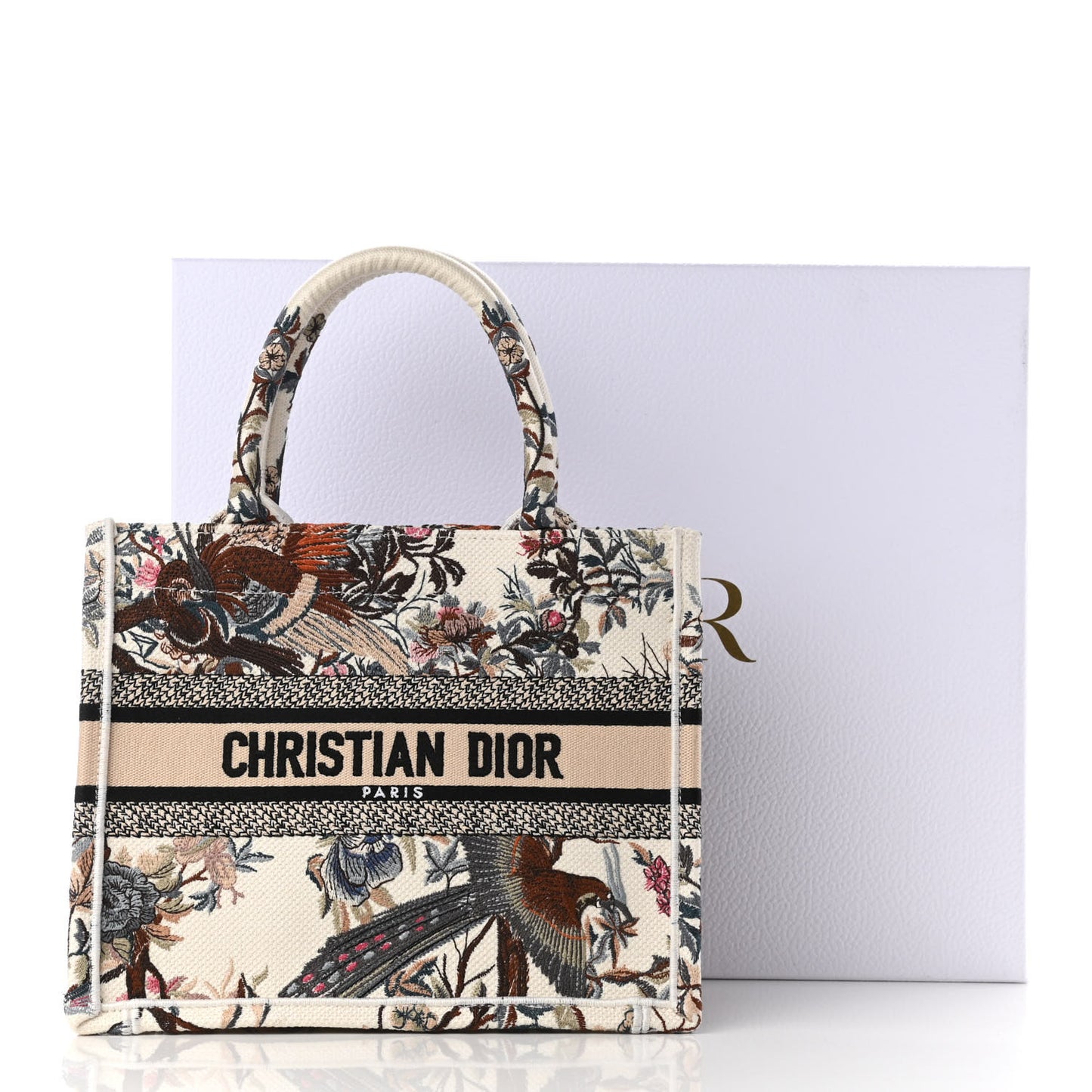 Canvas Embroidered Small Jardin D'Hiver Book Tote Latte Multicolor