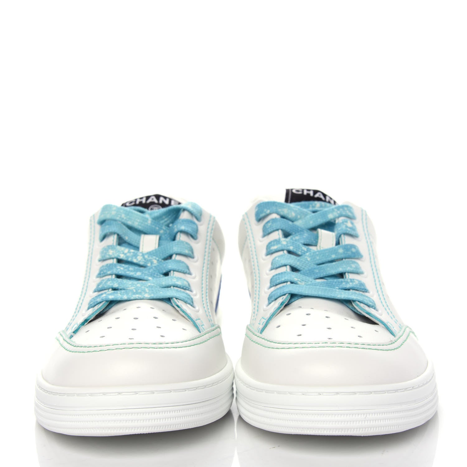 Chanel Calfskin Womens Logo Sneakers 38.5 White Blue 2 of 11
