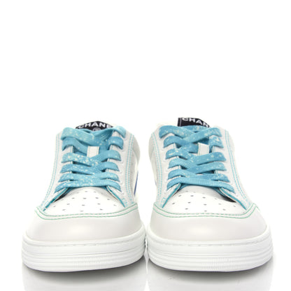 Chanel Calfskin Womens Logo Sneakers 38.5 White Blue 2 of 11