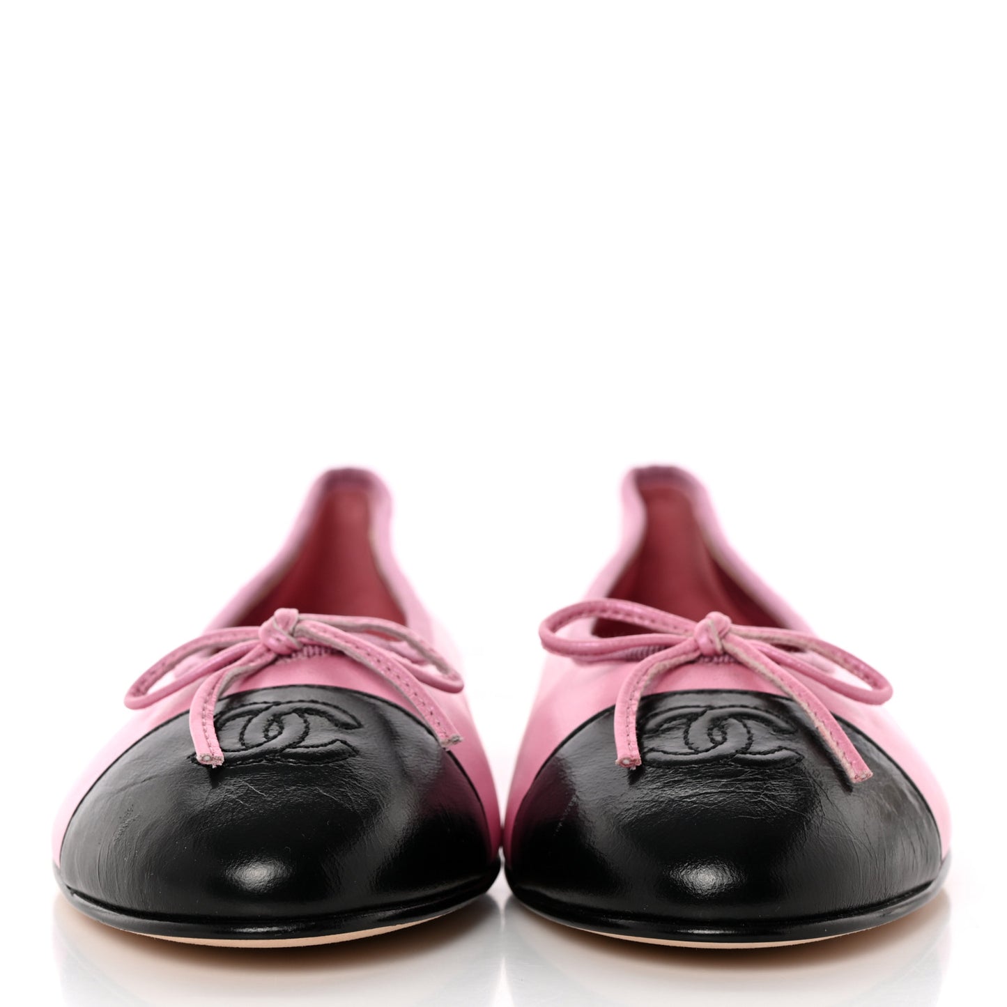 Laminated Crumpled Lambskin Cap Toe CC Ballerina Flats 39 Pink Black