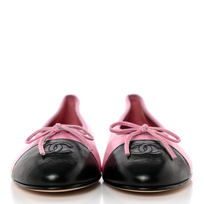 Chanel Laminated Crumpled Lambskin Cap Toe CC Ballerina Flats 39 Pink Black 2 of 10