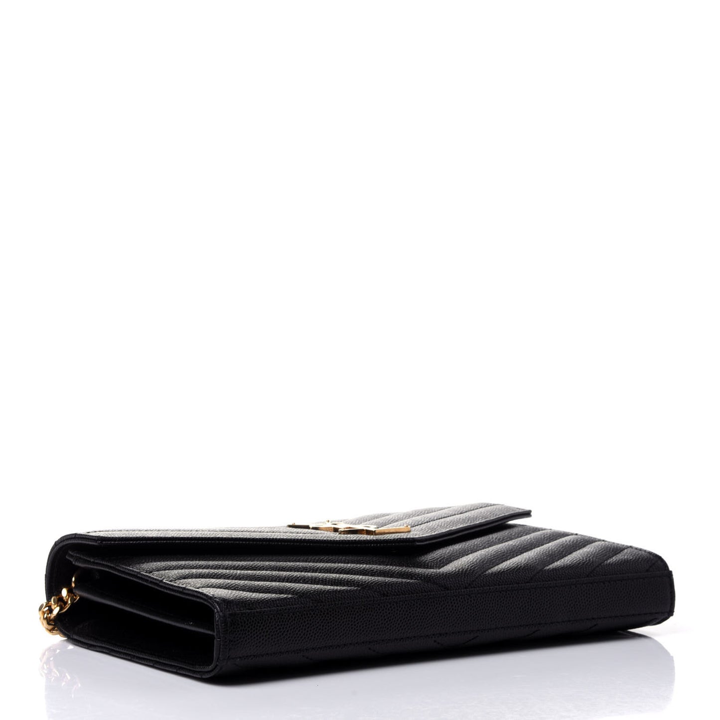 Grain De Poudre Matelasse Chevron Monogram Chain Wallet Black