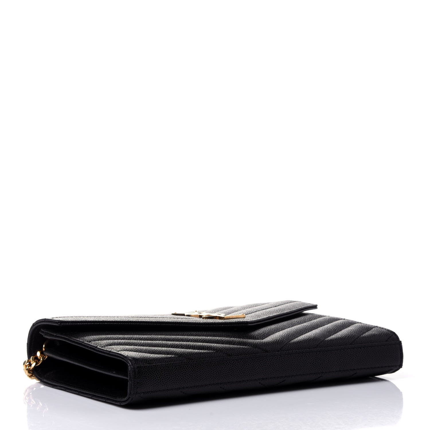 Saint Laurent Grain De Poudre Matelasse Chevron Monogram Chain Wallet Black 3 of 4