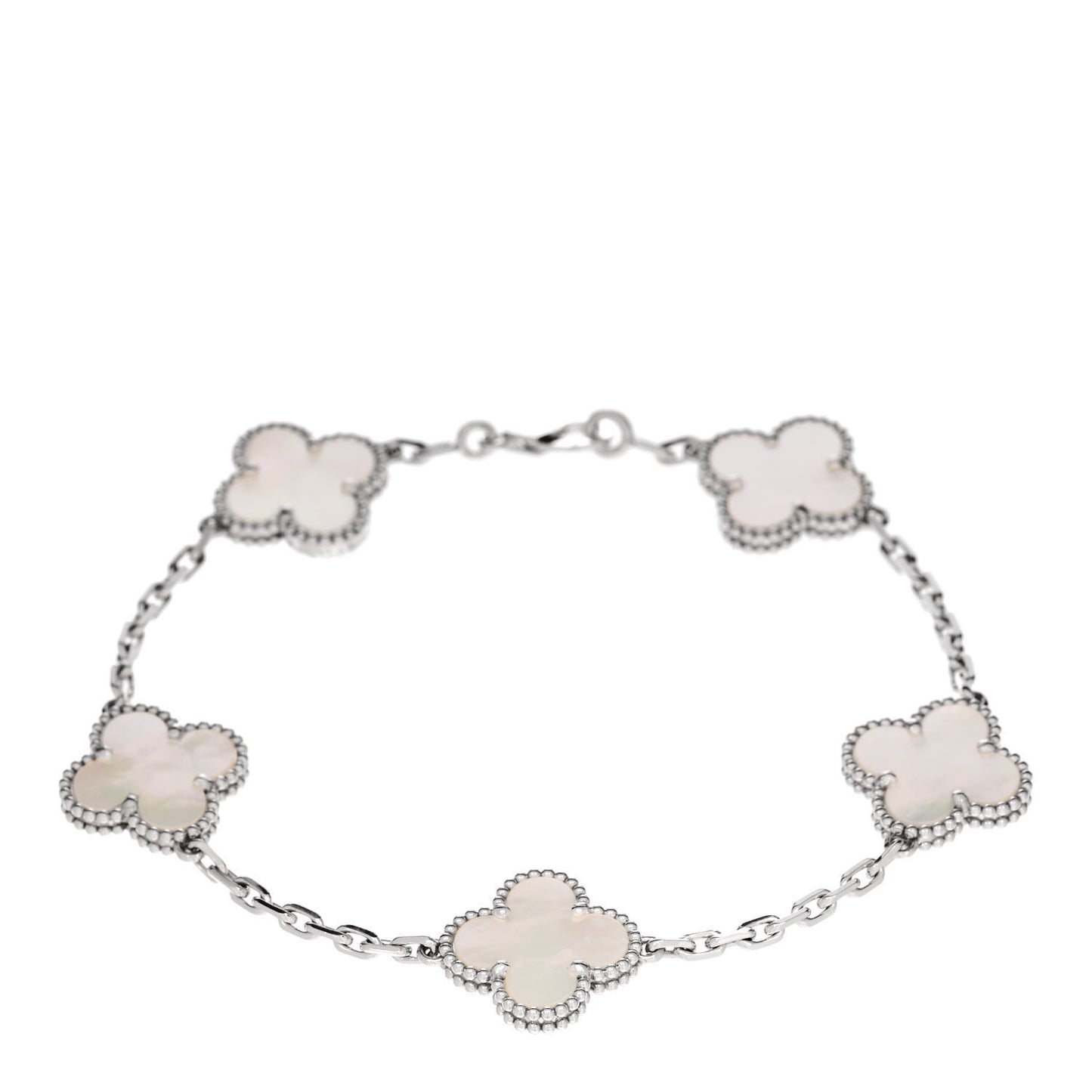 18K White Gold Mother of Pearl 5 Motifs Vintage Alhambra Bracelet