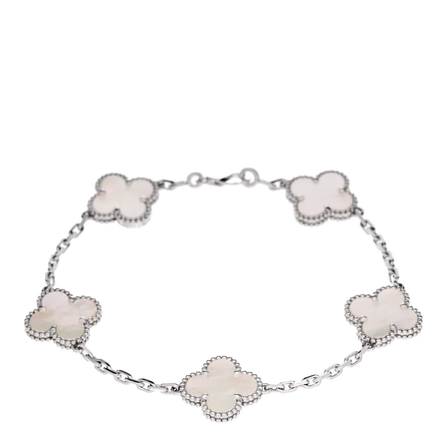 Van Cleef & Arpels 18K White Gold Mother of Pearl 5 Motifs Vintage Alhambra Bracelet 1 of 5