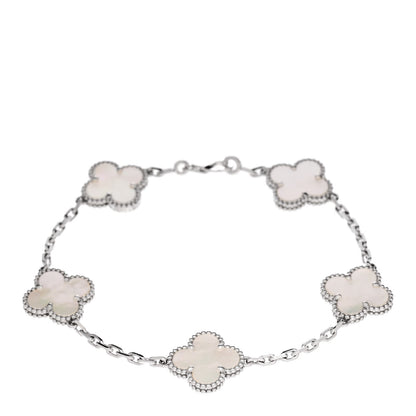 Van Cleef & Arpels 18K White Gold Mother of Pearl 5 Motifs Vintage Alhambra Bracelet 1 of 5