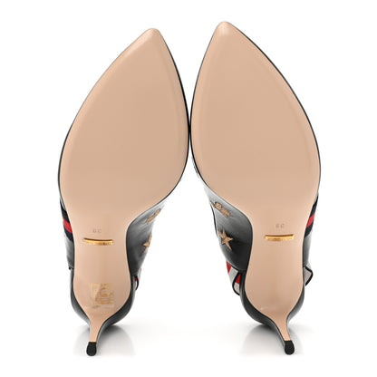 Gucci Malaga Kid Web Bee Star Embroidered Sylvie High Heel Slingback Pumps 39 Black 4 of 9