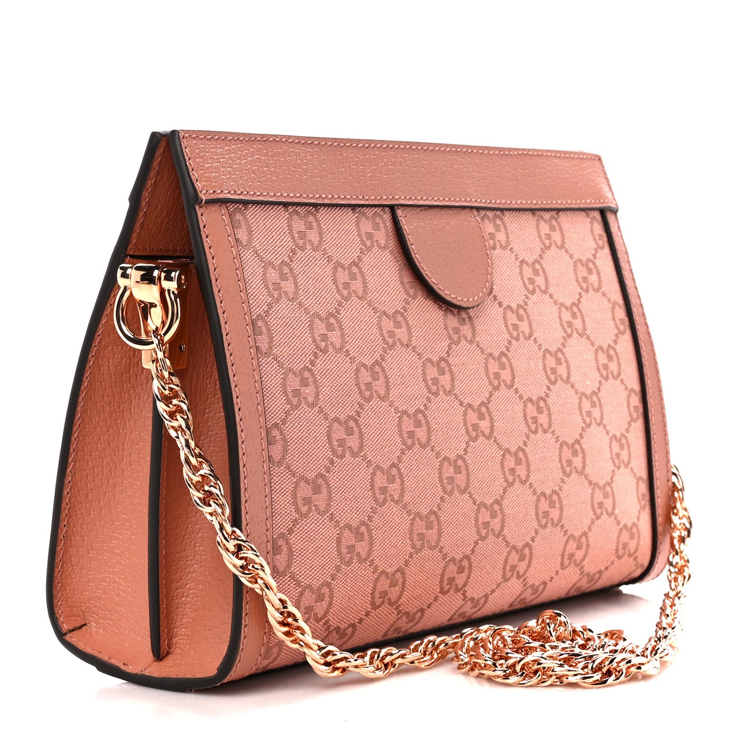 Monogram Textured Dollar Calfskin Small Ophidia Chain Shoulder Bag Cloche Rose Pink