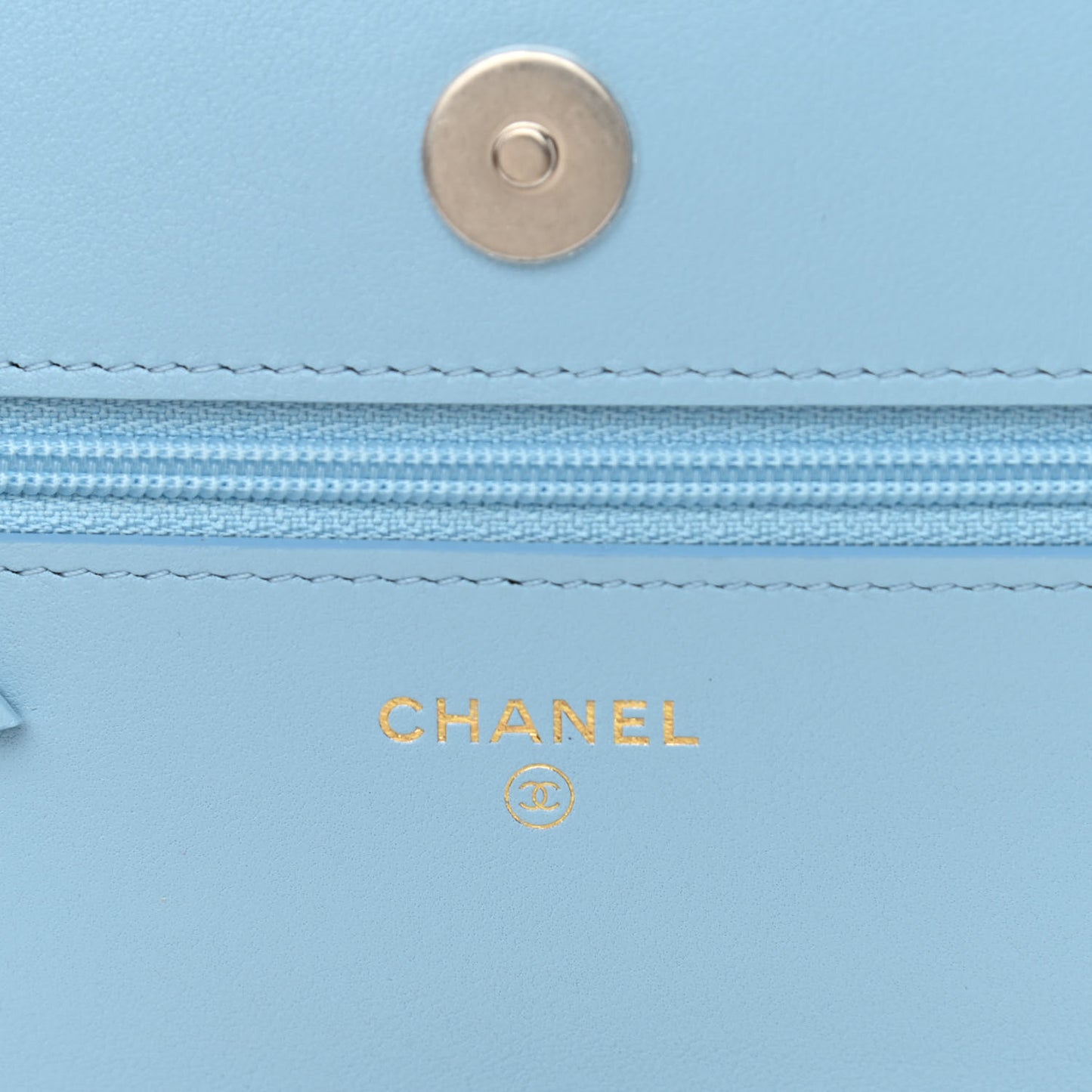 Lambskin Quilted Chanel 19 Wallet On Chain WOC Light Blue