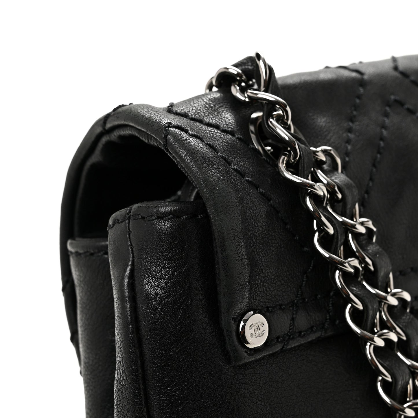 Calfskin Diamond Stitch Large Messenger Black