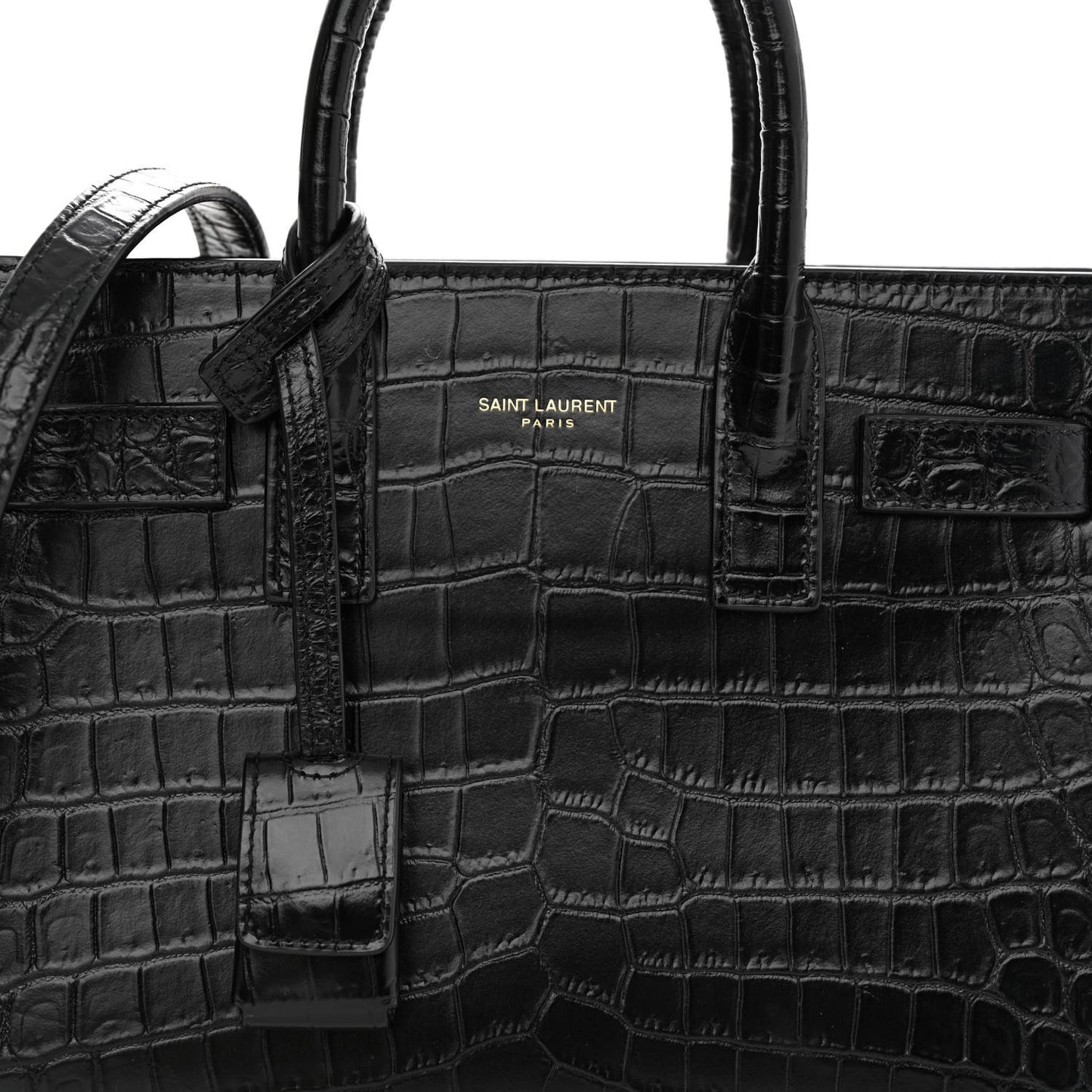 Calfskin Crocodile Embossed Nano Sac De Jour Black