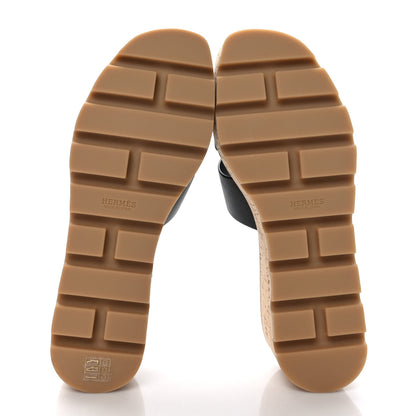 Hermes Calfskin Cork Eze 30 Sandals 37 Black 5 of 10
