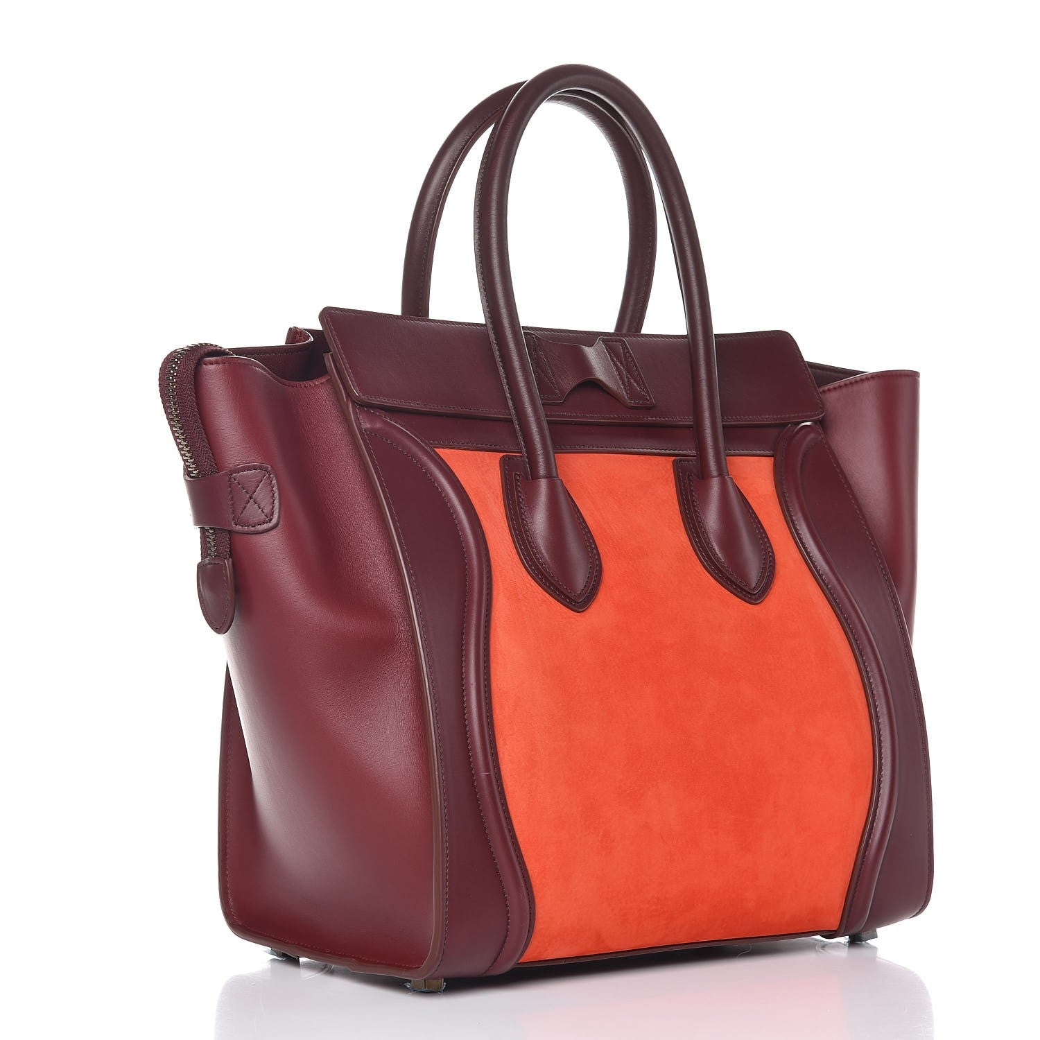 Celine Nubuck Smooth Calfskin Mini Luggage Vermillion 3 of 9