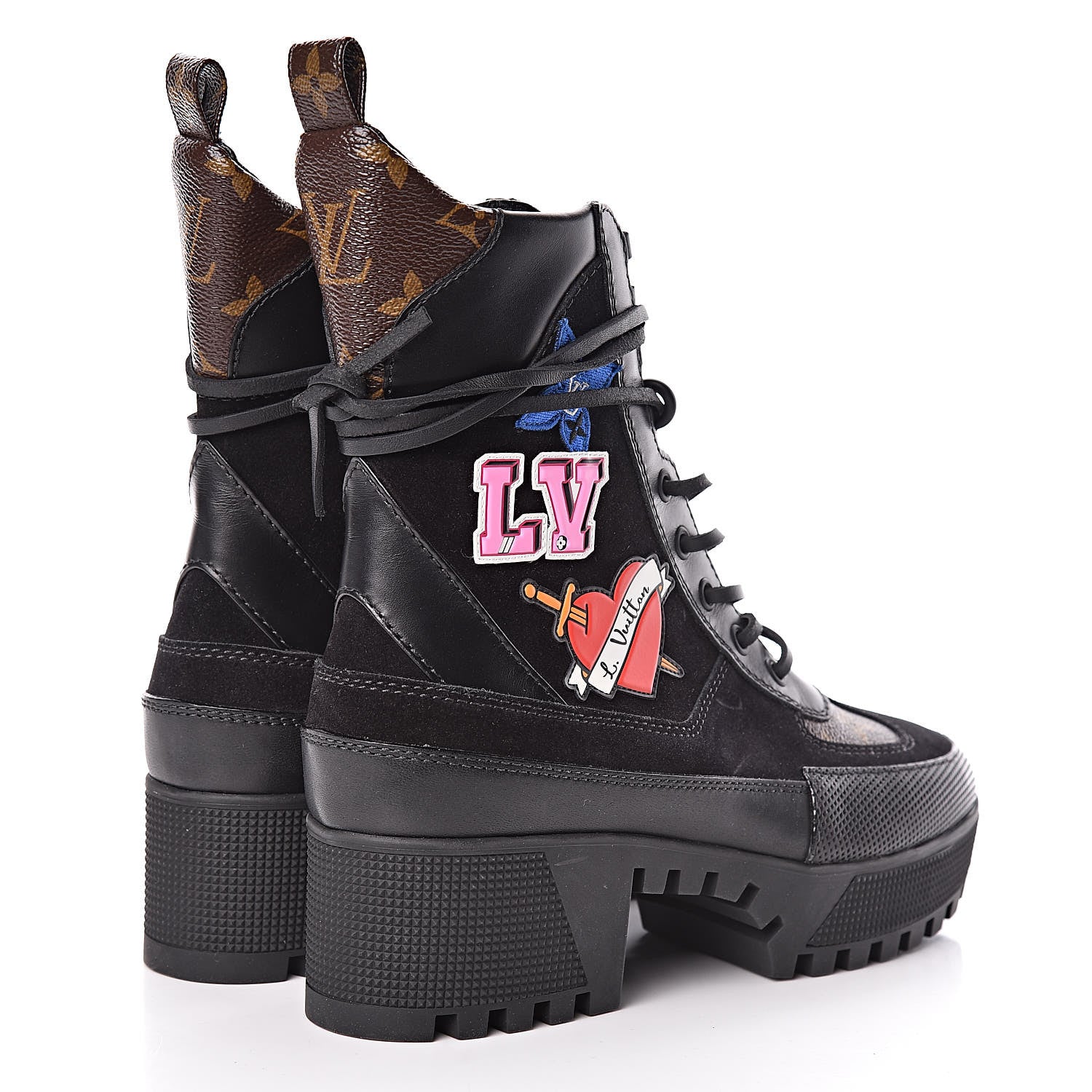 Louis Vuitton Suede Calfskin Monogram LV Black Heart Laureate Platform Desert Boots 37 Black 4 of 9