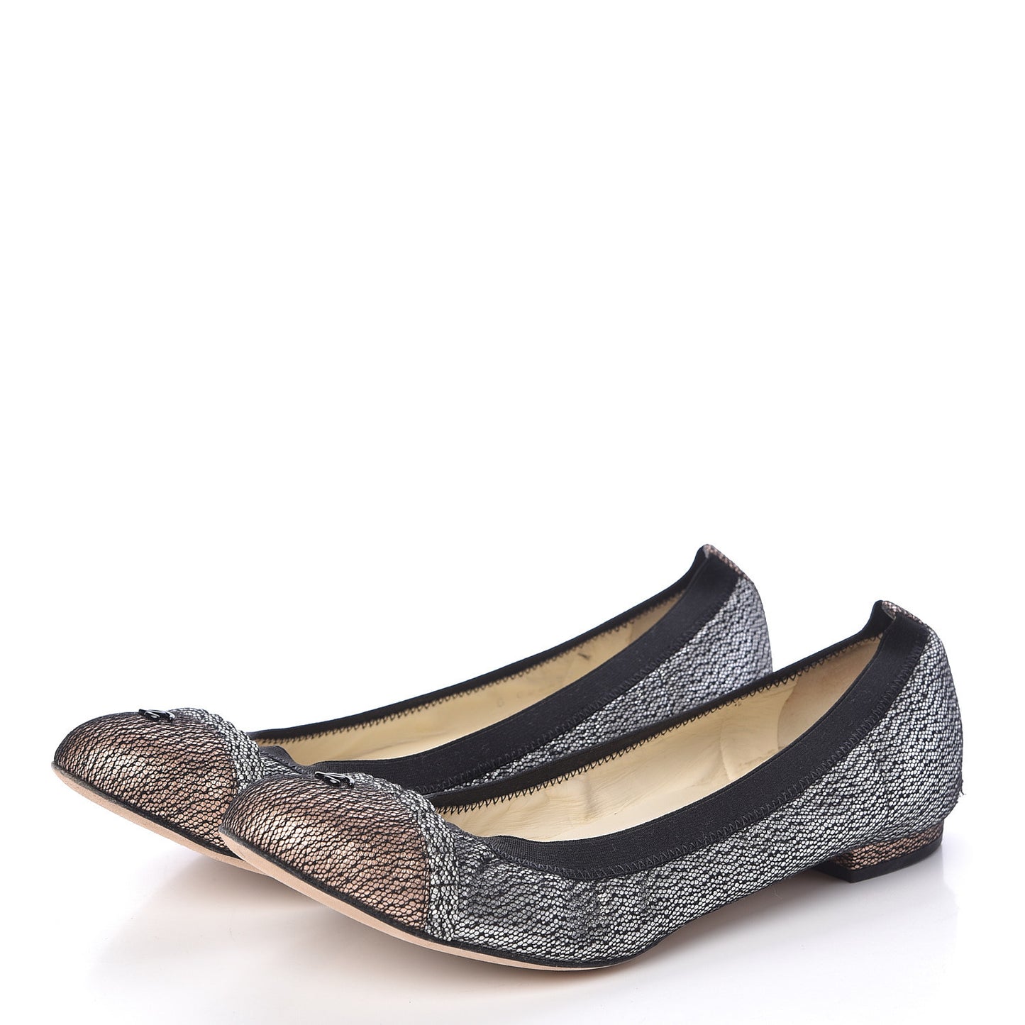 Metallic Lace Cap Toe Ballerina Flats 40 Silver