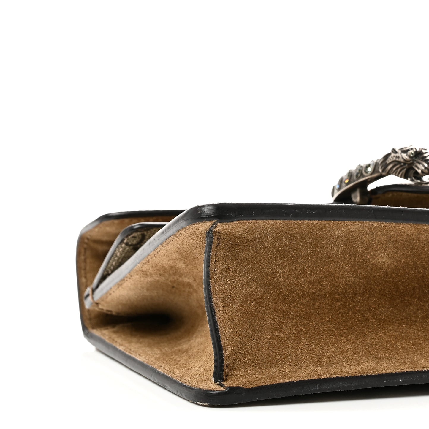 GG Supreme Monogram Suede Crystal Small Dionysus Shoulder Bag Beige Ebony Taupe