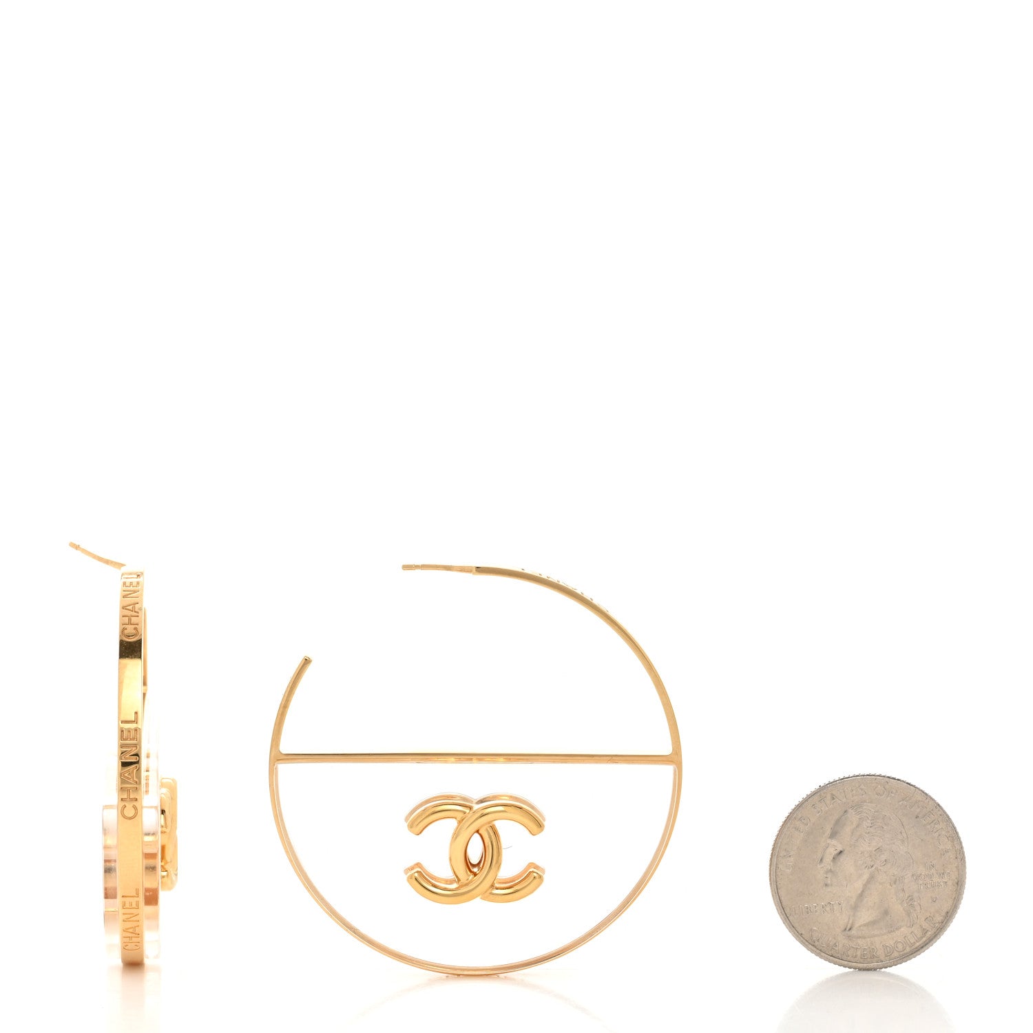 Chanel Metal Transparent Resin CC Hoop Earrings Gold 2 of 5