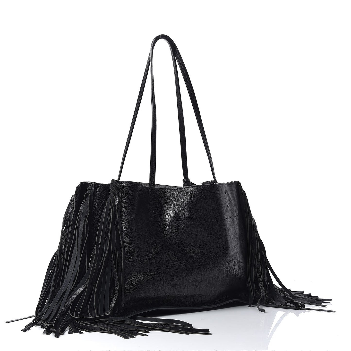Glace Calfskin Etiquette Fringe Shoulder Bag Black Astrale