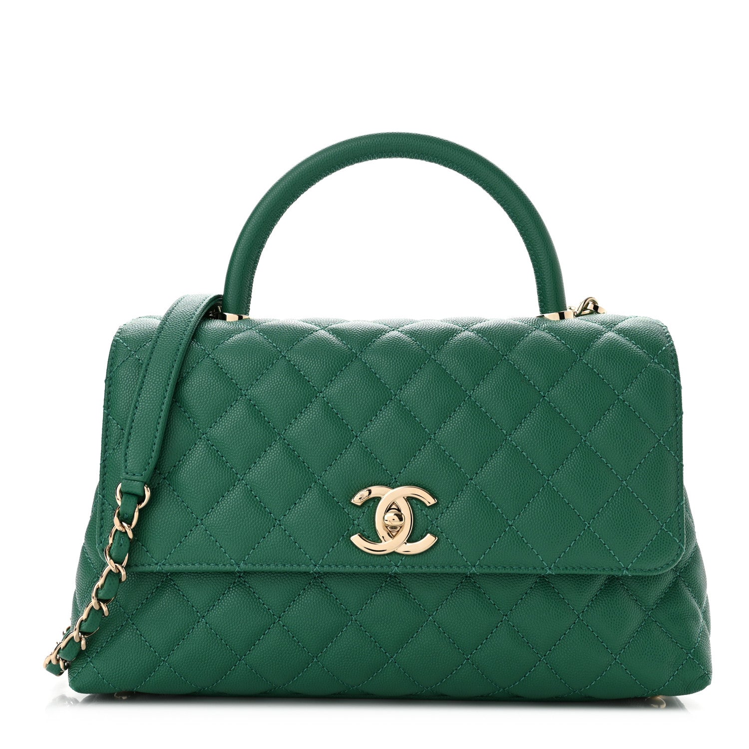 Chanel Caviar Quilted Small Coco Handle Flap Green 1 of 10