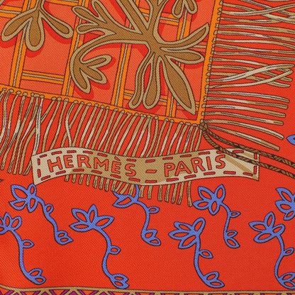 Hermes Silk Cavaliers du Caucase Scarf 90 Orange Fuchsia Parme 3 of 9