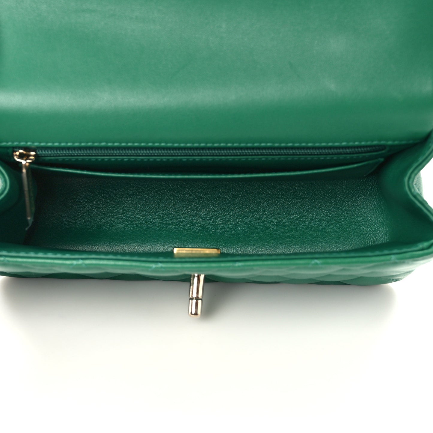 Lambskin Quilted Mini Top Handle Rectangular Flap Green