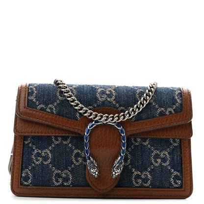 Gucci New Denim GG Monogram Dollar Calfskin Enamel Super Mini Dionysus Shoulder Bag Blue Tea Cuir Epilog Electric Blue 1 of 12