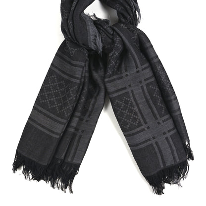 Gucci Wool Silk GG Monogram Diamante Plaid Surviee Shawl Graphite Black 4 of 8
