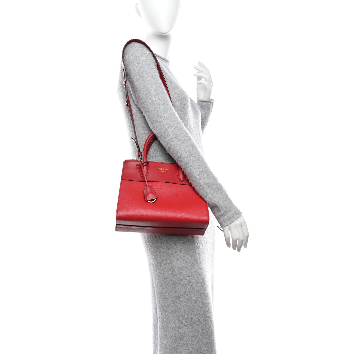 Saffiano City Calfskin Small Paradigme Bag Red