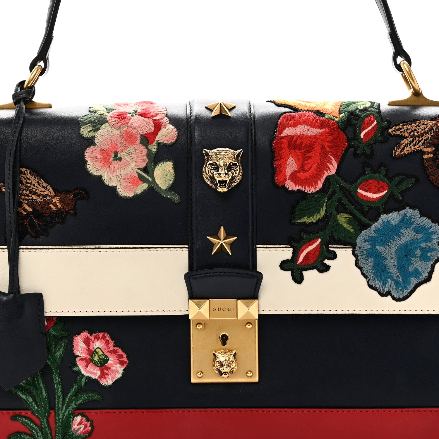 Gucci Calfskin Embroidered Riche Stripe Shoulder Bag Blue Red 9 of 11
