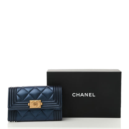 Chanel Metallic Lambskin Quilted Boy Flap Card Holder Blue 9 of 9