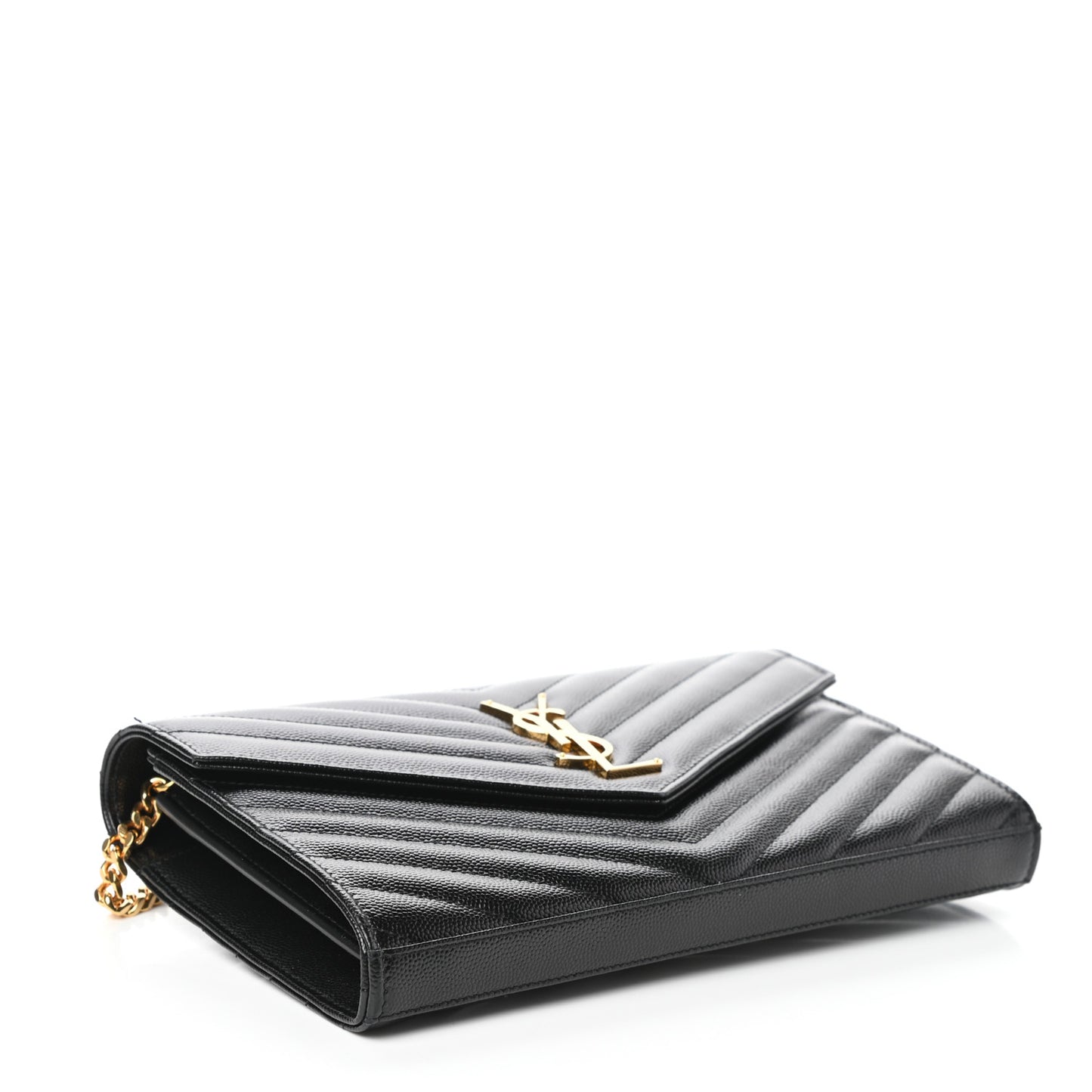 Grain De Poudre Matelasse Chevron Monogram Chain Wallet Black