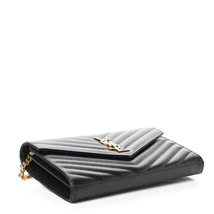Saint Laurent Grain De Poudre Matelasse Chevron Monogram Chain Wallet Black 4 of 9